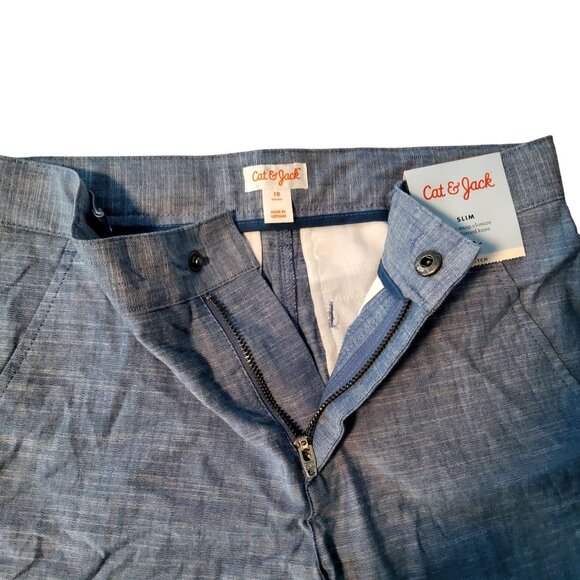 Cat & Jack Boys Slim Fit Adjustable Waist Pants L Blue Cotton Blend Front pocket - Picture 1 of 9